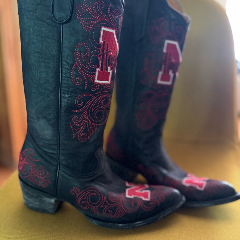 Nebraska Black and Red Embroidered Heeled Game Day Boots
